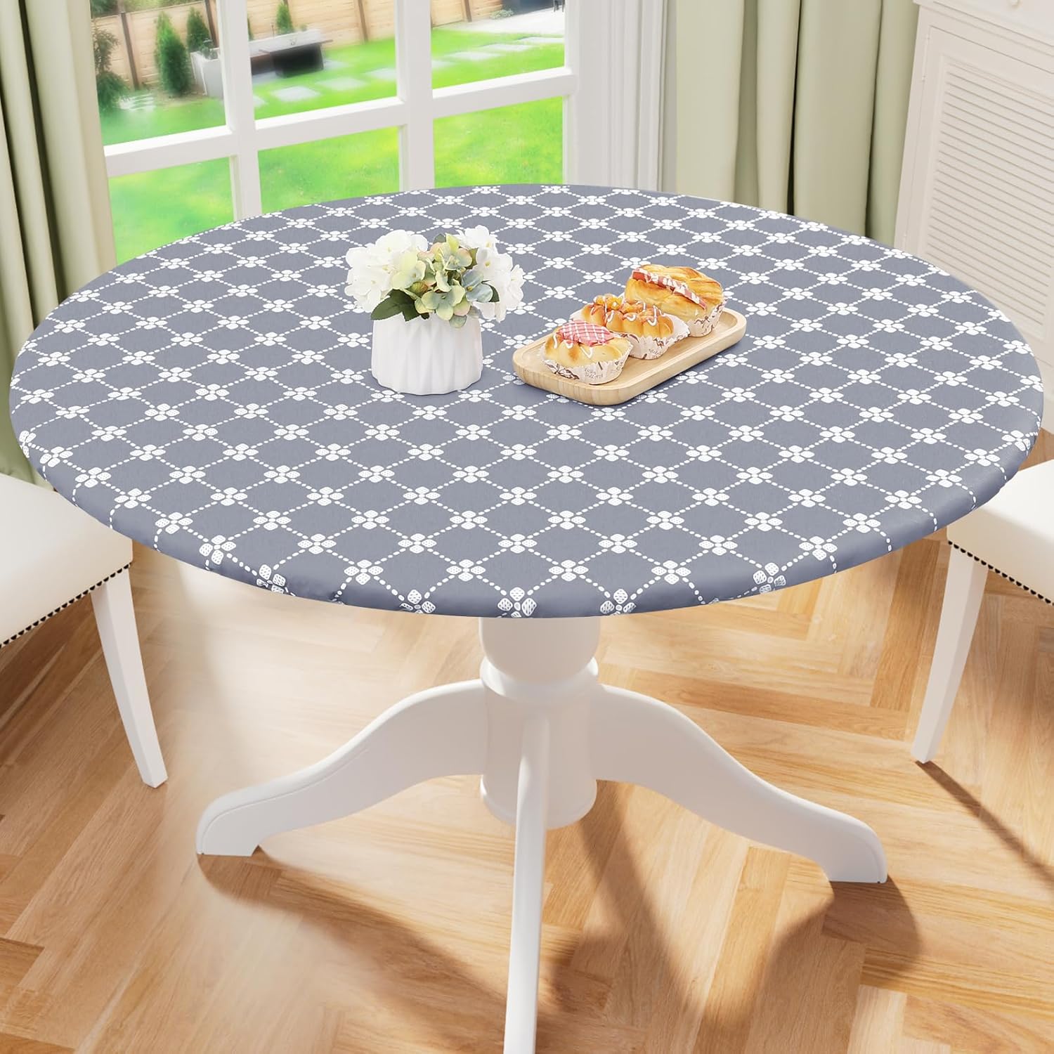 Round Fitted Tablecloth Elastic Edge Waterproof Oil Proof Plastic Table Cover - Picture 203 of 270