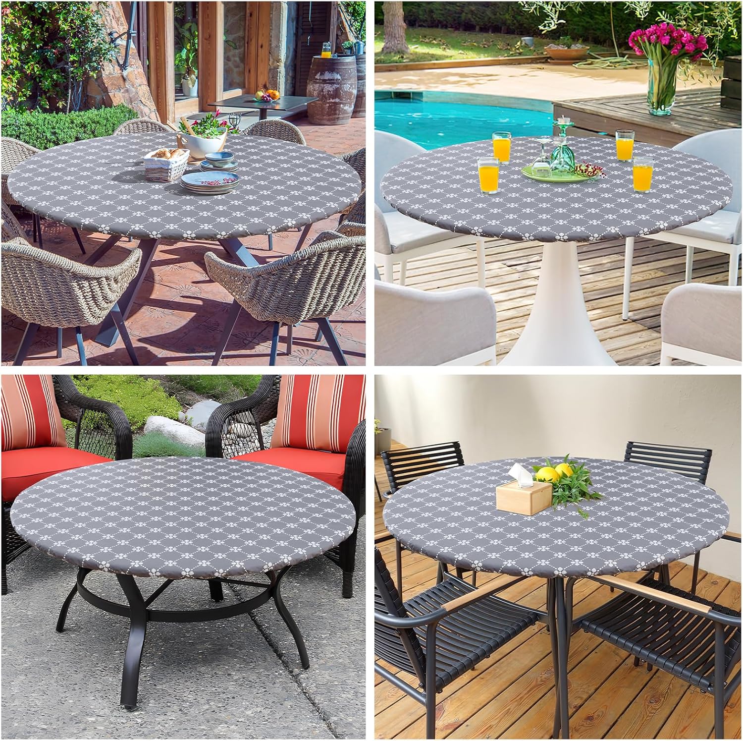 Round Fitted Tablecloth Elastic Edge Waterproof Oil Proof Plastic Table Cover - Picture 210 of 270