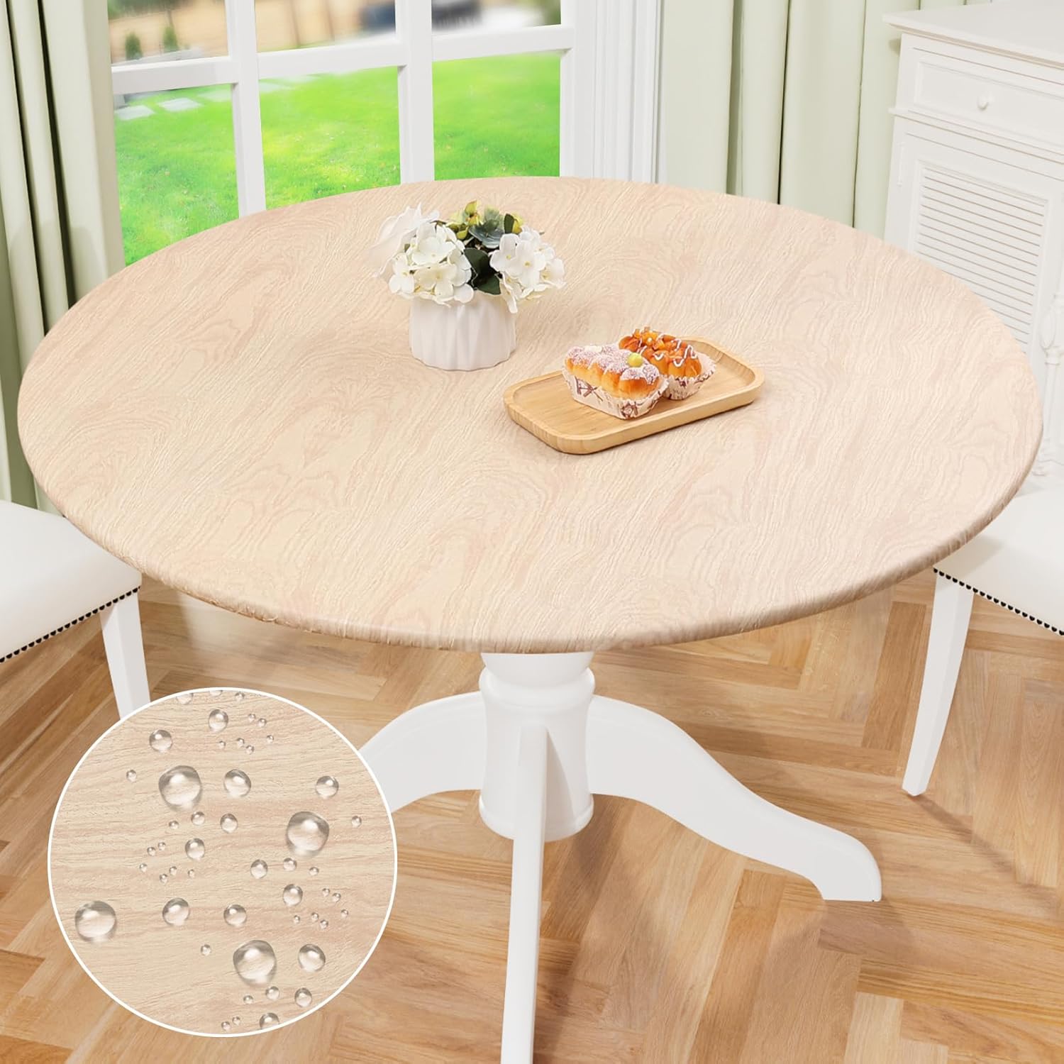 Round Fitted Tablecloth Elastic Edge Waterproof Oil Proof Plastic Table Cover - Picture 212 of 270