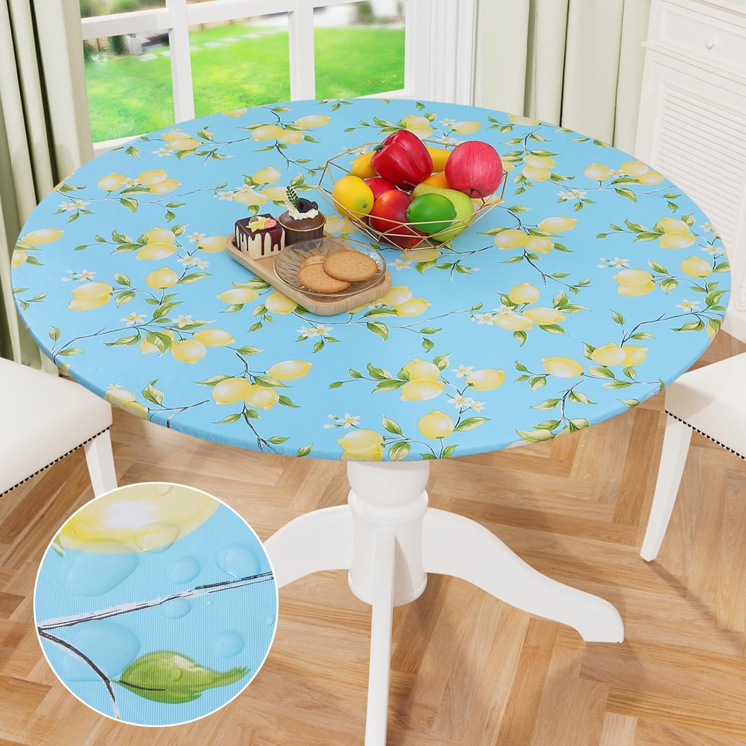 Round Fitted Tablecloth Elastic Edge Waterproof Oil Proof Plastic Table Cover - Picture 221 of 270