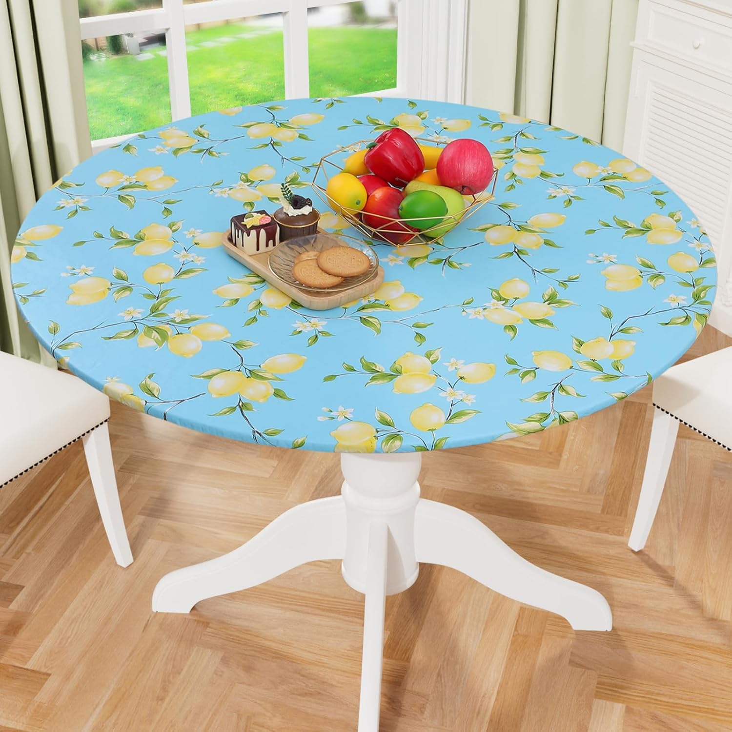 Round Fitted Tablecloth Elastic Edge Waterproof Oil Proof Plastic Table Cover - Picture 230 of 270