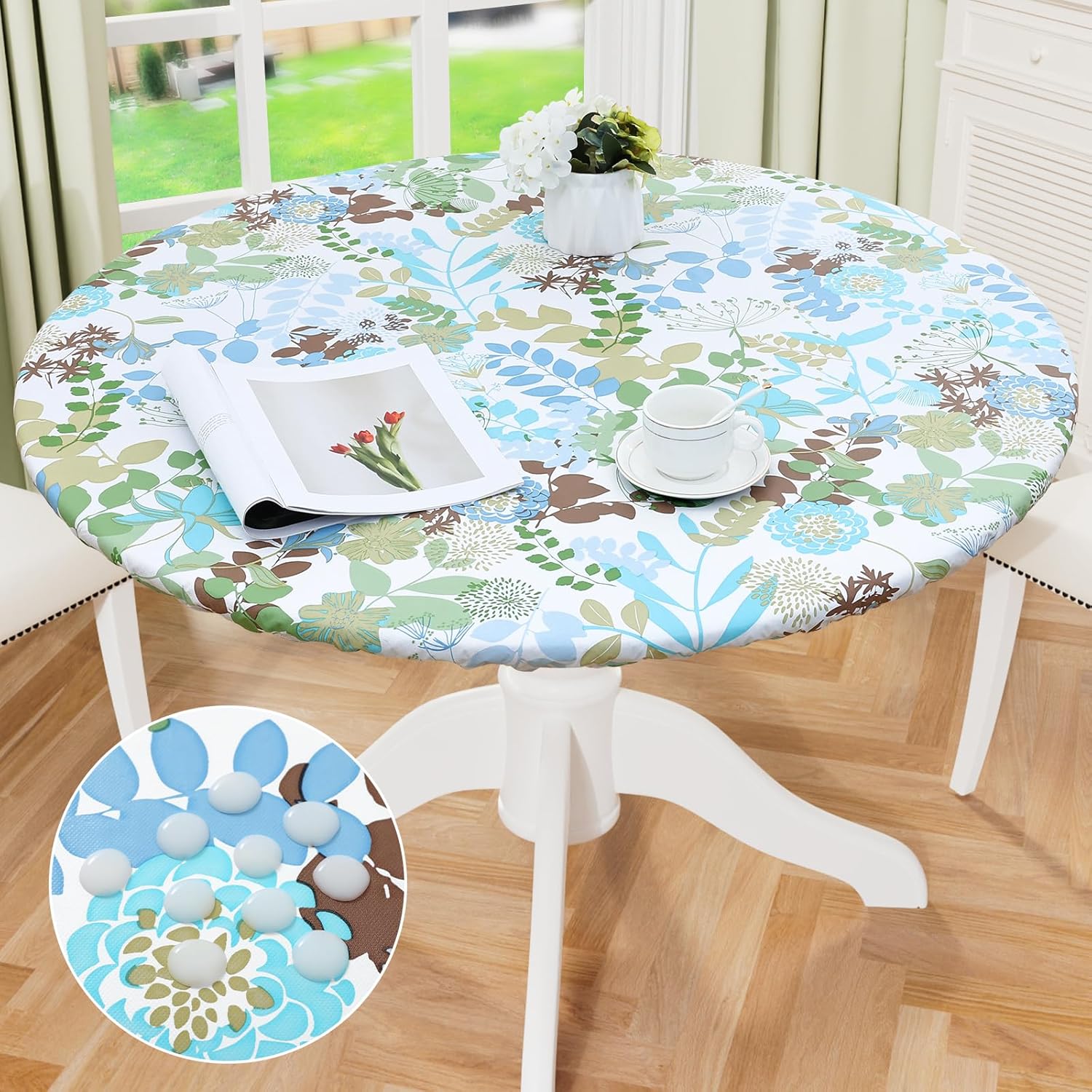 Round Fitted Tablecloth Elastic Edge Waterproof Oil Proof Plastic Table Cover - Picture 232 of 270