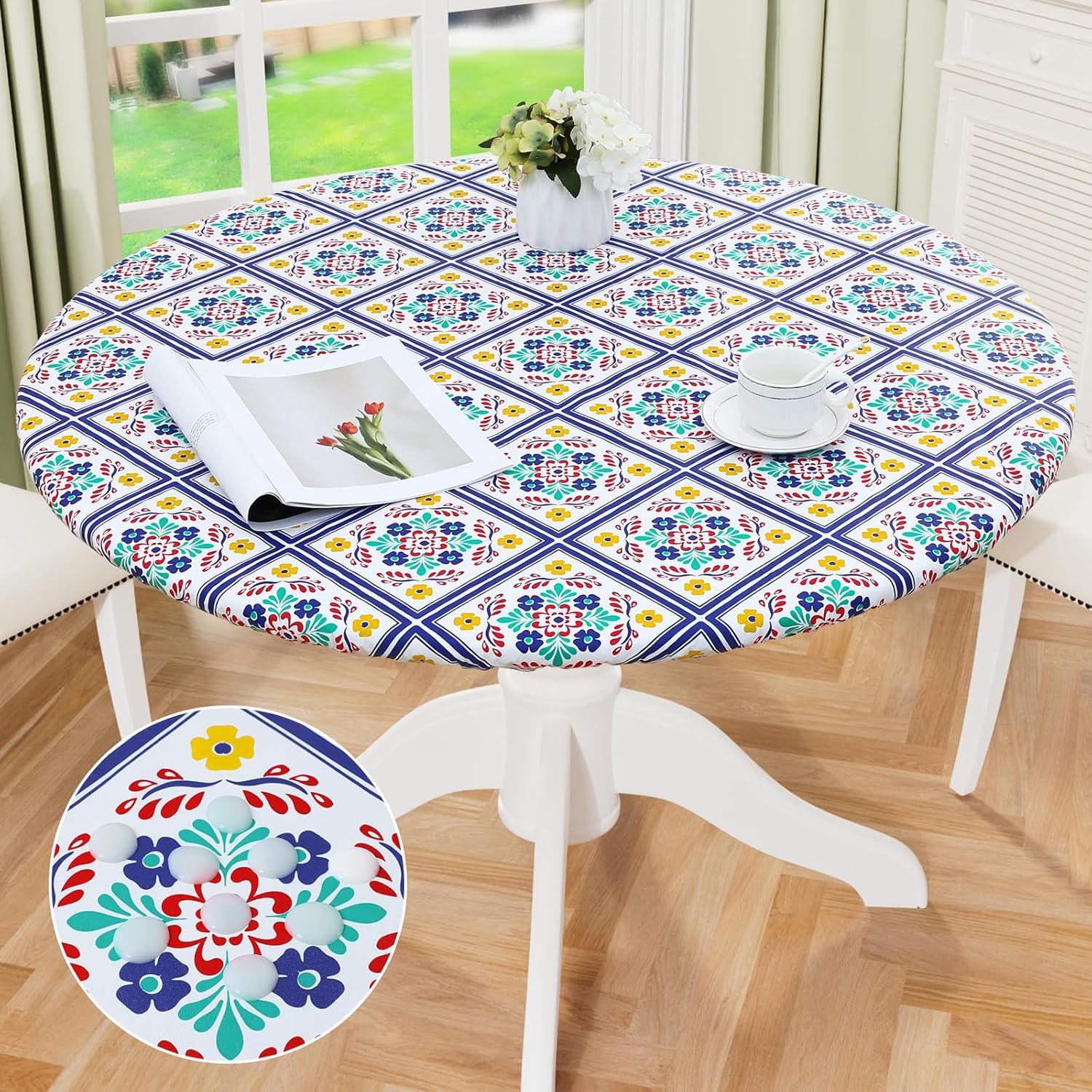 Round Fitted Tablecloth Elastic Edge Waterproof Oil Proof Plastic Table Cover - Picture 233 of 270