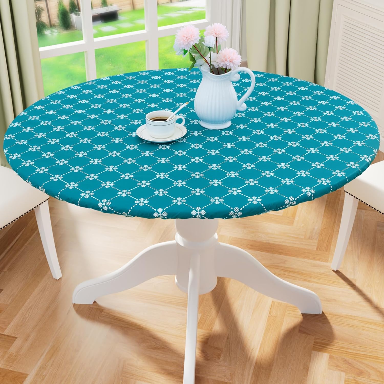 Round Fitted Tablecloth Elastic Edge Waterproof Oil Proof Plastic Table Cover - Picture 234 of 270