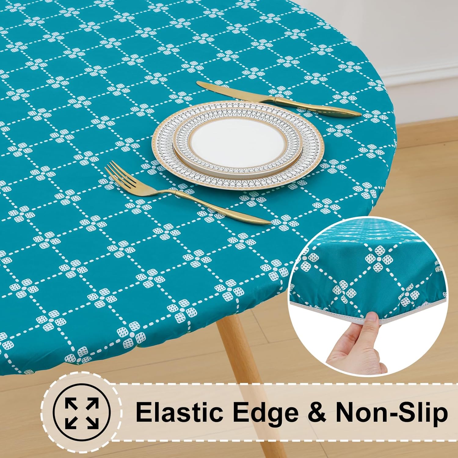 Round Fitted Tablecloth Elastic Edge Waterproof Oil Proof Plastic Table Cover - Picture 235 of 270