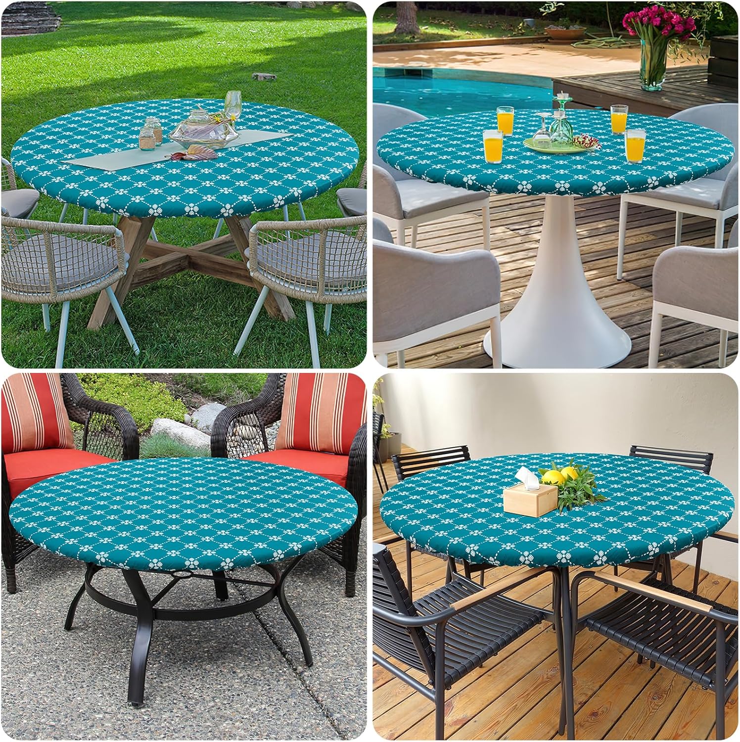Round Fitted Tablecloth Elastic Edge Waterproof Oil Proof Plastic Table Cover - Picture 239 of 270