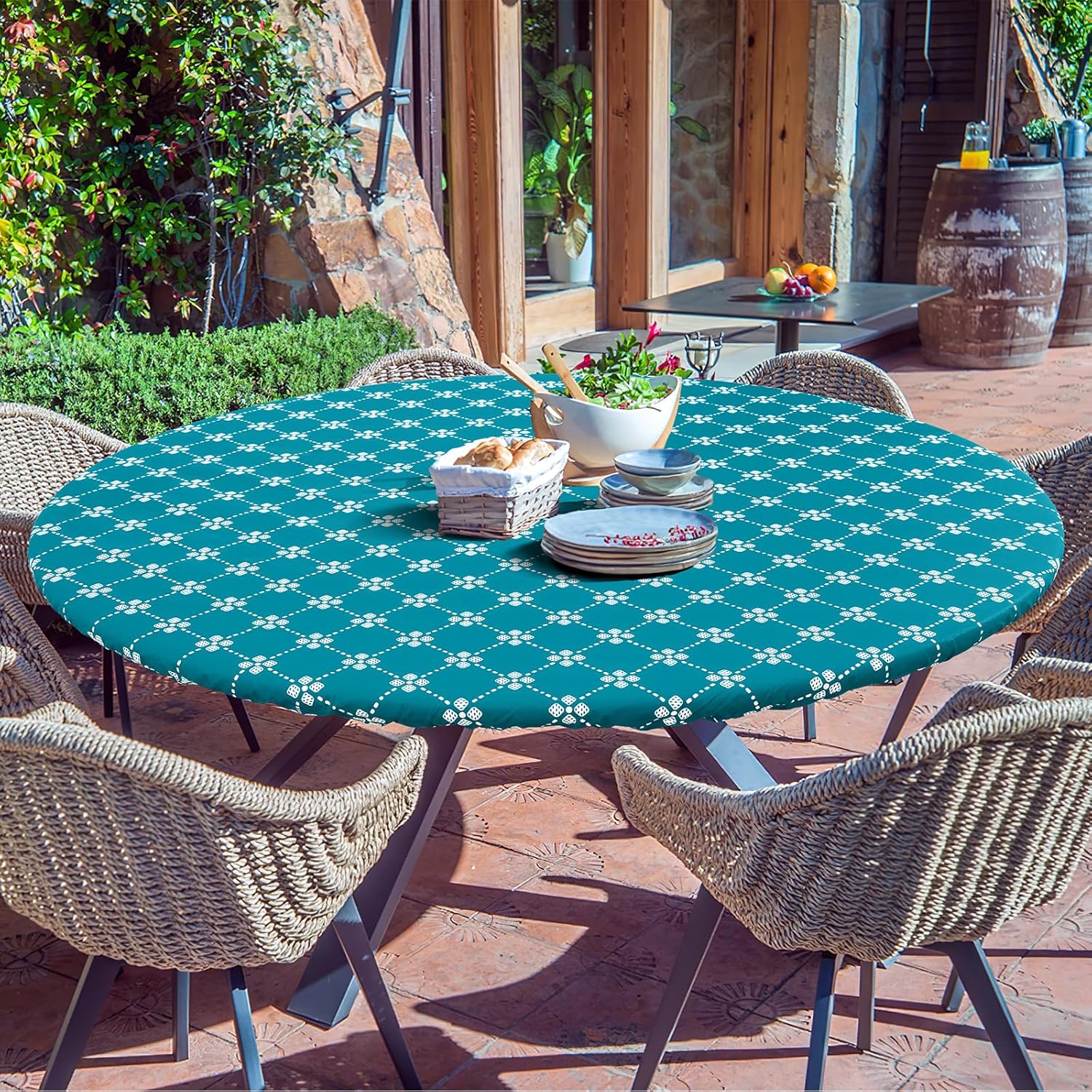 Round Fitted Tablecloth Elastic Edge Waterproof Oil Proof Plastic Table Cover - Picture 242 of 270