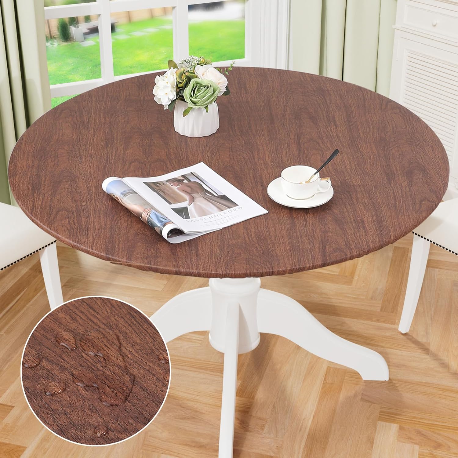 Round Fitted Tablecloth Elastic Edge Waterproof Oil Proof Plastic Table Cover - Picture 244 of 270