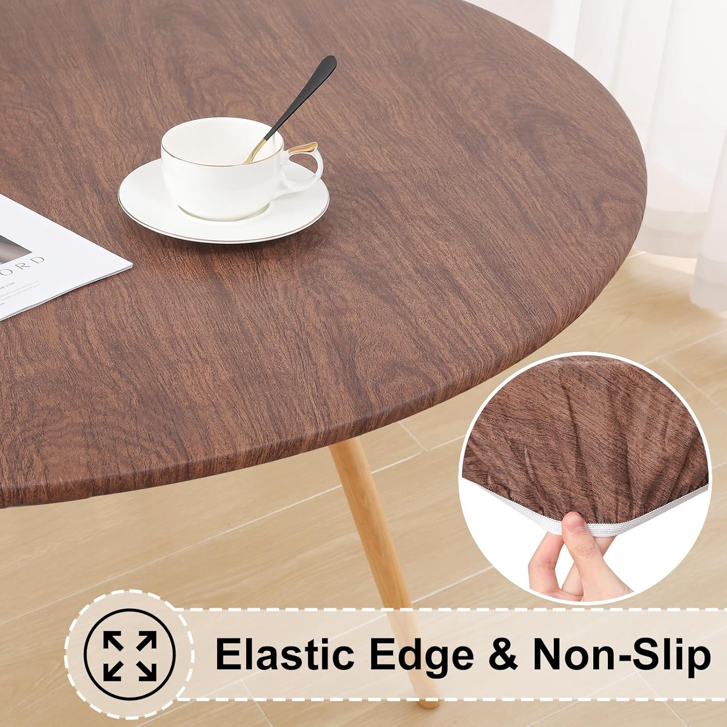 Round Fitted Tablecloth Elastic Edge Waterproof Oil Proof Plastic Table Cover - Picture 245 of 270
