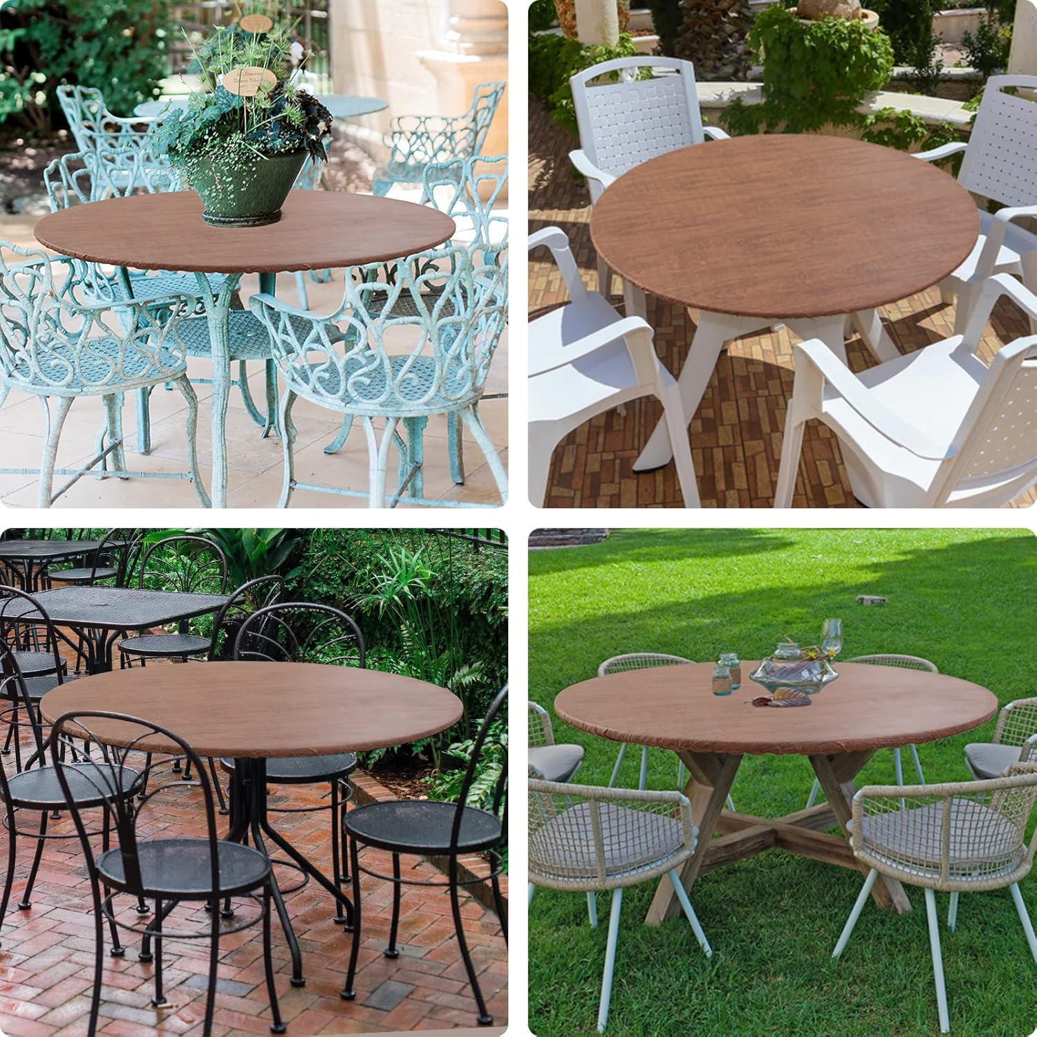 Round Fitted Tablecloth Elastic Edge Waterproof Oil Proof Plastic Table Cover - Picture 249 of 270