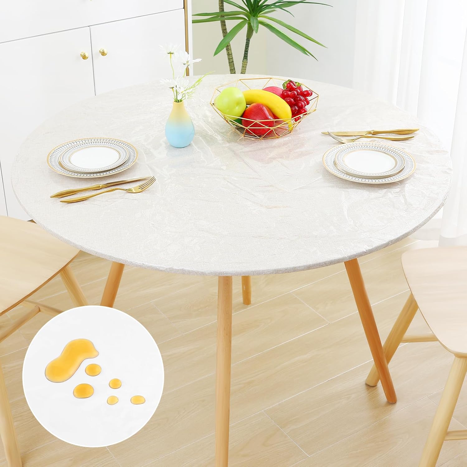 Round Fitted Tablecloth Elastic Edge Waterproof Oil Proof Plastic Table Cover - Picture 263 of 270