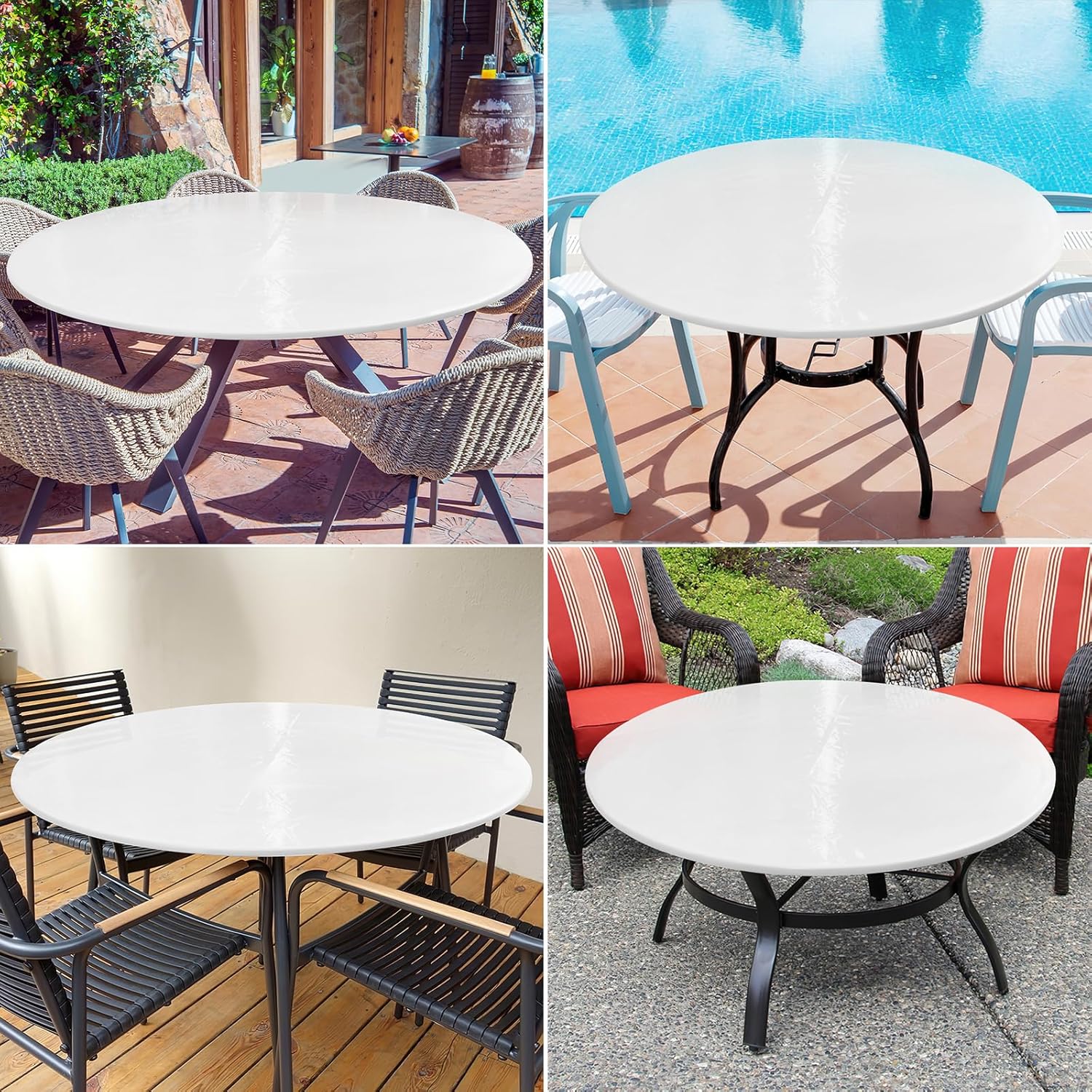 Round Fitted Tablecloth Elastic Edge Waterproof Oil Proof Plastic Table Cover - Picture 268 of 270