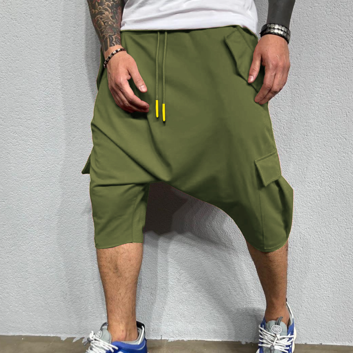 Men 3/4 Jogger Harem Pants Casual Shorts Breathable Sport Hip Hop Cotton Trouser - Picture 16 of 17