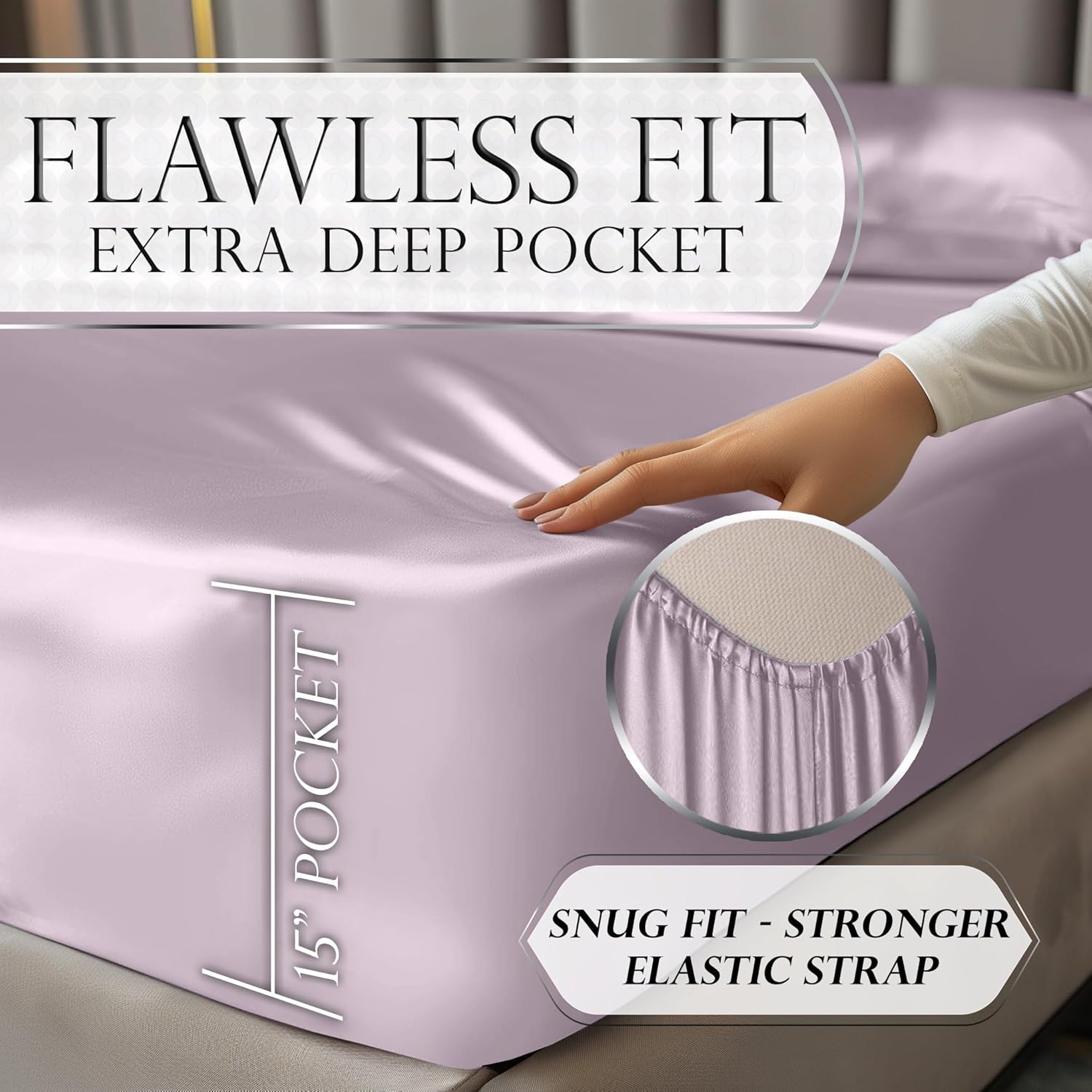 Juego de 4 piezas - Ropa de cama suave sedosa de lujo bolsillo profundo sin arrugas lavable a máquina - Imagen 30 de 194