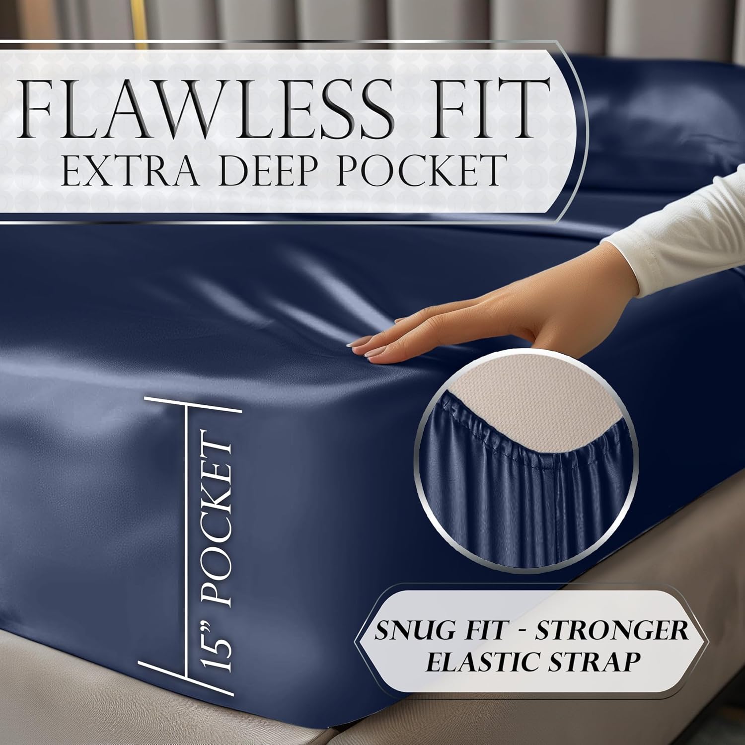 Juego de 4 piezas - Ropa de cama suave sedosa de lujo bolsillo profundo sin arrugas lavable a máquina - Imagen 42 de 194
