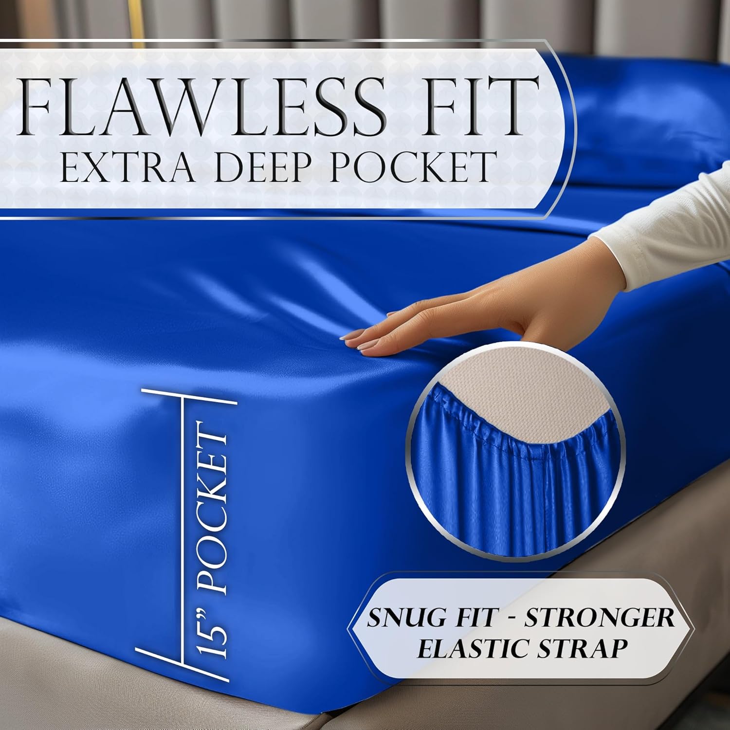 Juego de 4 piezas - Ropa de cama suave sedosa de lujo bolsillo profundo sin arrugas lavable a máquina - Imagen 102 de 194