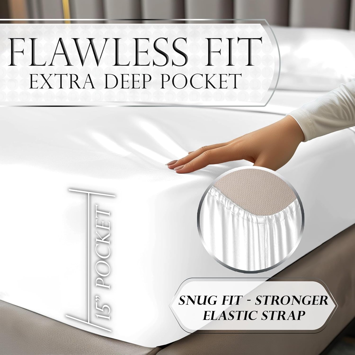 Juego de 4 piezas - Ropa de cama suave sedosa de lujo bolsillo profundo sin arrugas lavable a máquina - Imagen 150 de 194