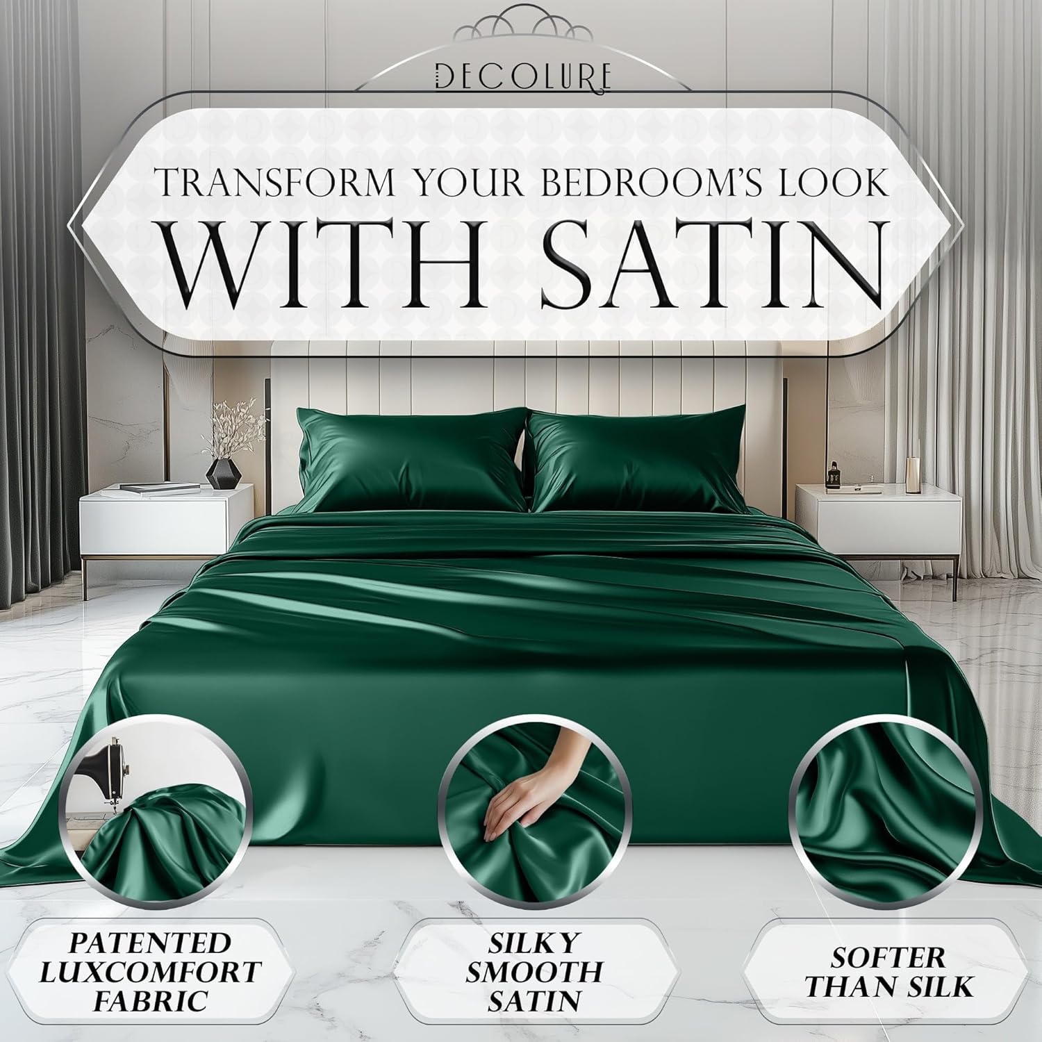 Juego de 4 piezas - Ropa de cama suave sedosa de lujo bolsillo profundo sin arrugas lavable a máquina - Imagen 172 de 194