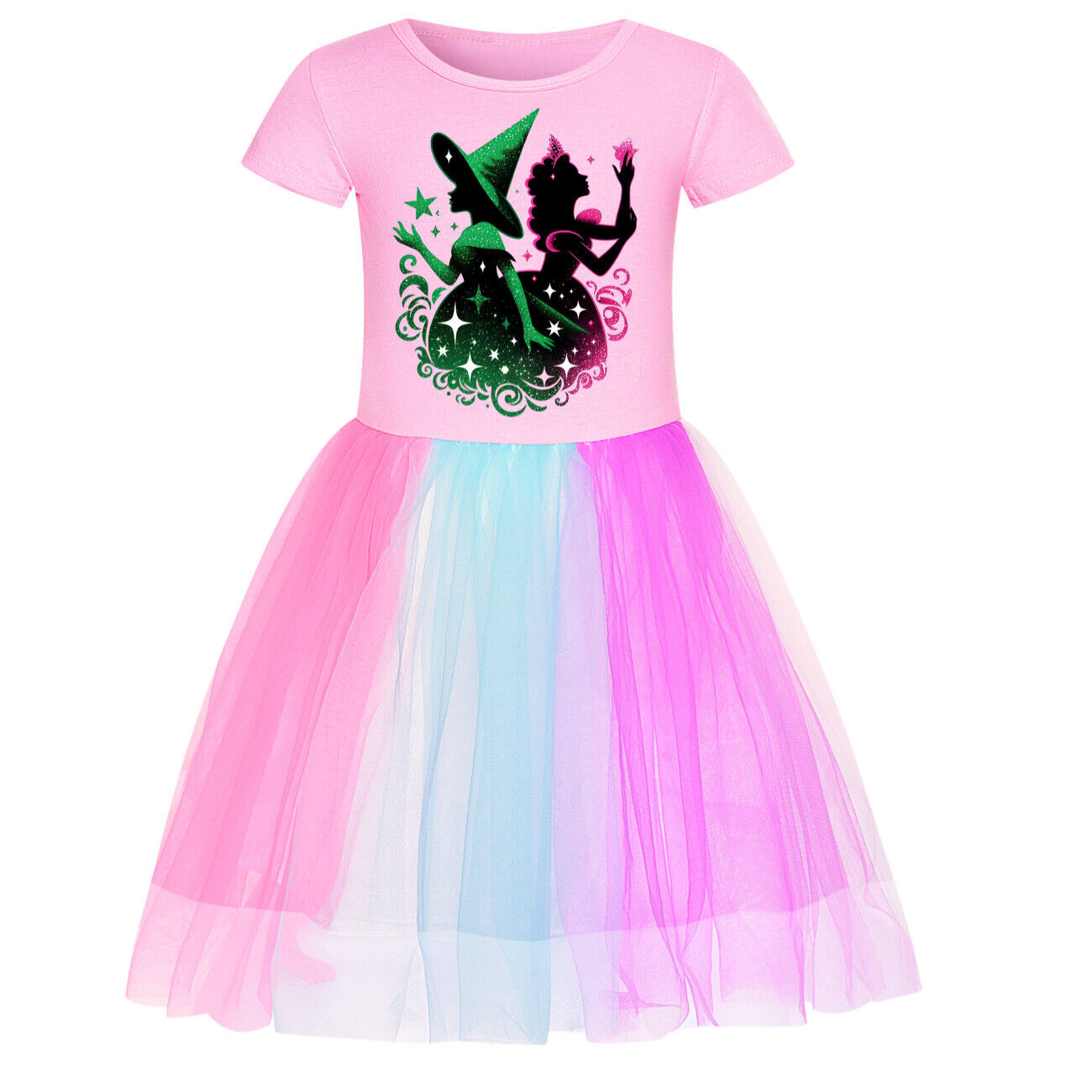 Girls Glinda Wicked Dress Rainbow Star Dress Party Princess Tutu Skirt Xmas Gift - Picture 24 of 48