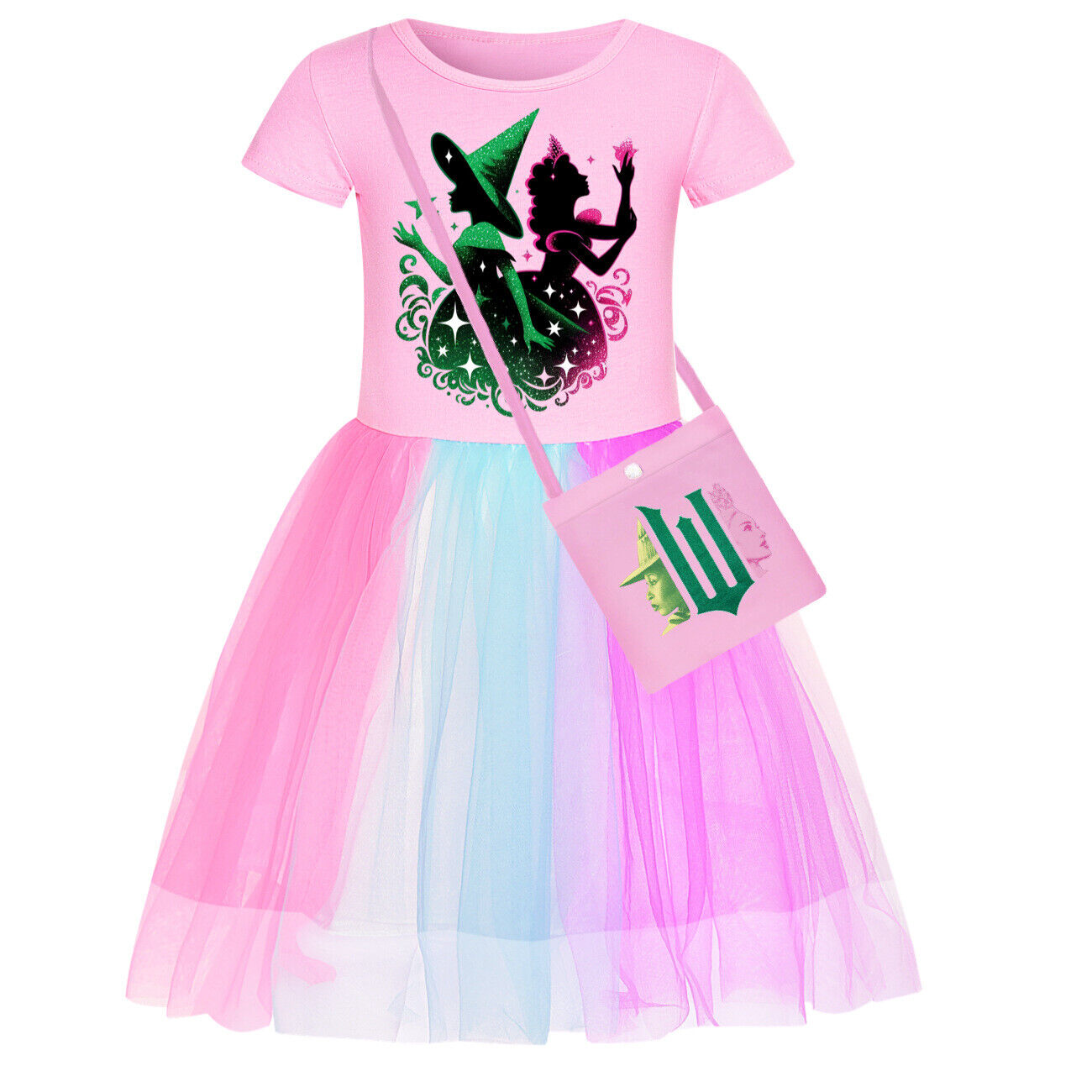 Girls Glinda Wicked Dress Rainbow Star Dress Party Princess Tutu Skirt Xmas Gift - Picture 25 of 48