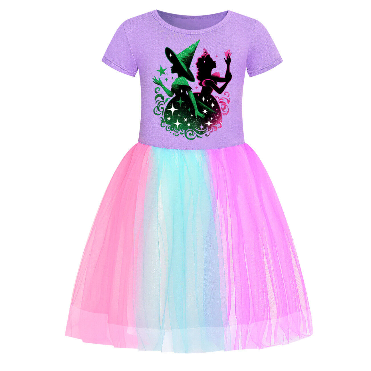 Girls Glinda Wicked Dress Rainbow Star Dress Party Princess Tutu Skirt Xmas Gift - Picture 26 of 48