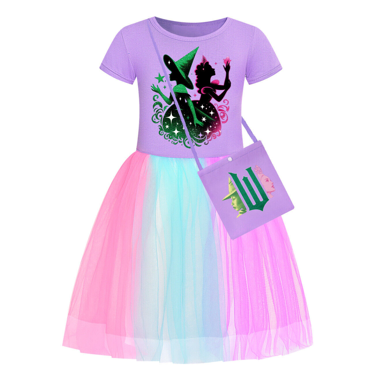 Girls Glinda Wicked Dress Rainbow Star Dress Party Princess Tutu Skirt Xmas Gift - Picture 27 of 48