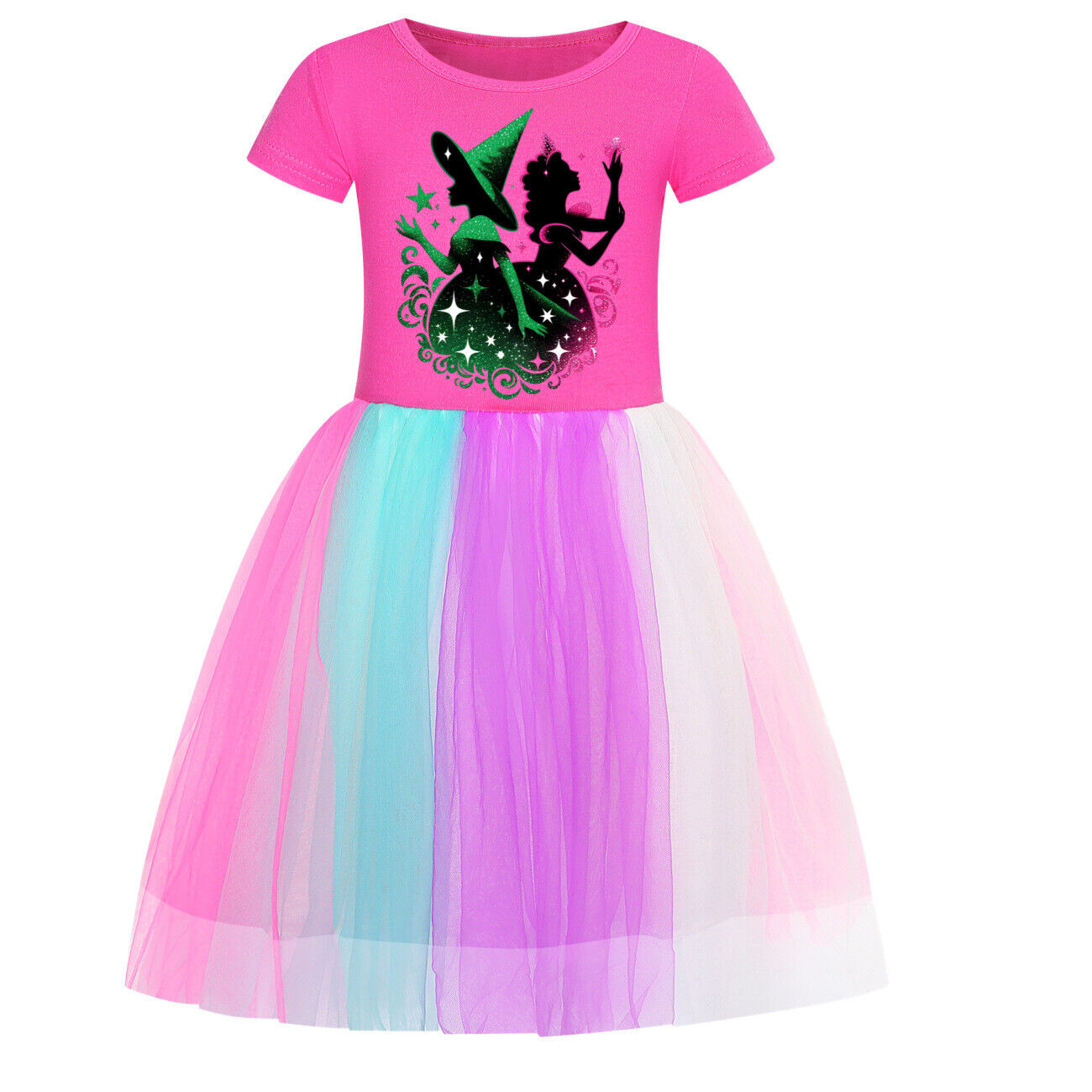 Girls Glinda Wicked Dress Rainbow Star Dress Party Princess Tutu Skirt Xmas Gift - Picture 28 of 48