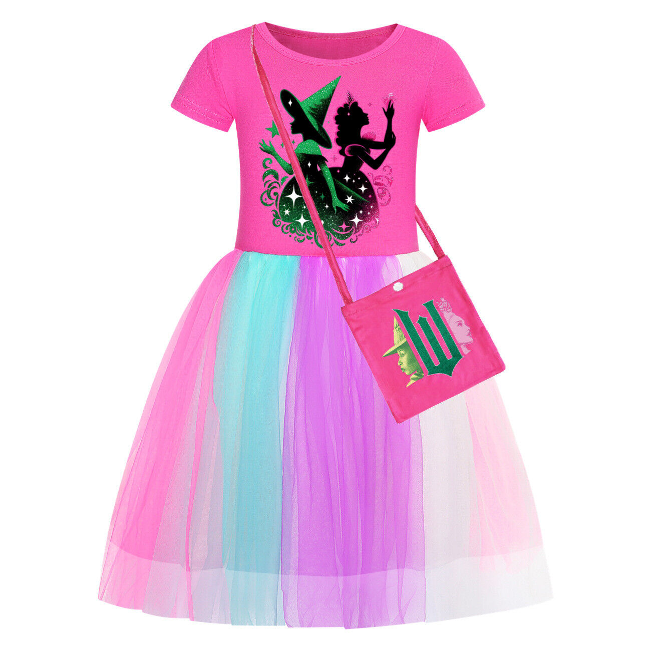 Girls Glinda Wicked Dress Rainbow Star Dress Party Princess Tutu Skirt Xmas Gift - Picture 29 of 48