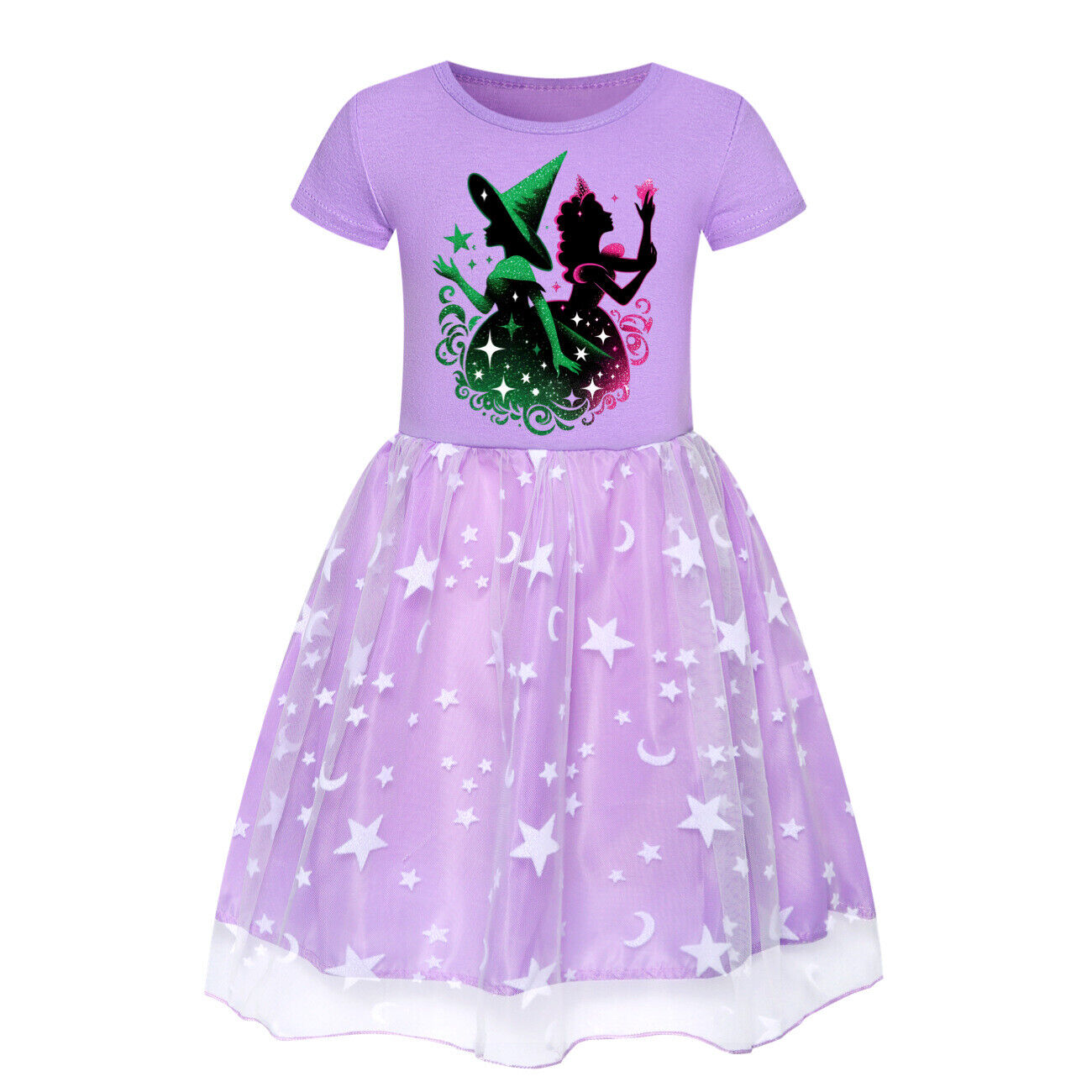 Girls Glinda Wicked Dress Rainbow Star Dress Party Princess Tutu Skirt Xmas Gift - Picture 32 of 48