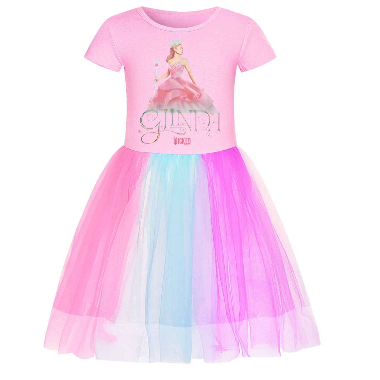 Girls Glinda Wicked Dress Rainbow Star Dress Party Princess Tutu Skirt Xmas Gift - Picture 36 of 48