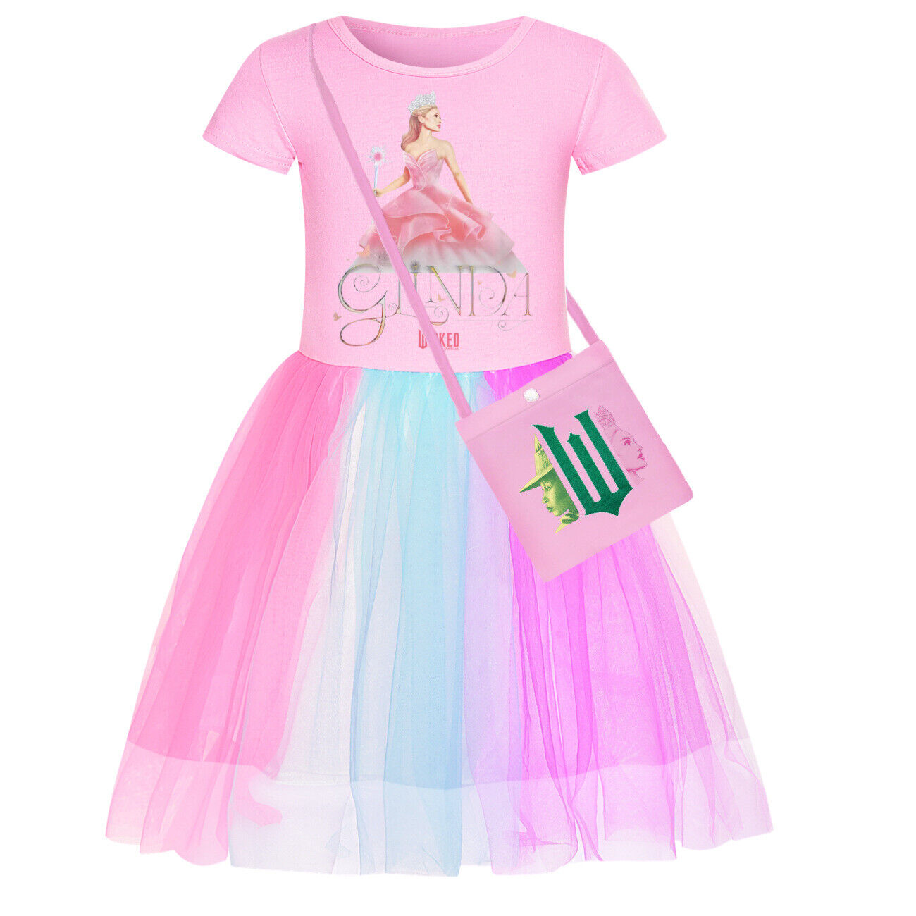 Girls Glinda Wicked Dress Rainbow Star Dress Party Princess Tutu Skirt Xmas Gift - Picture 37 of 48