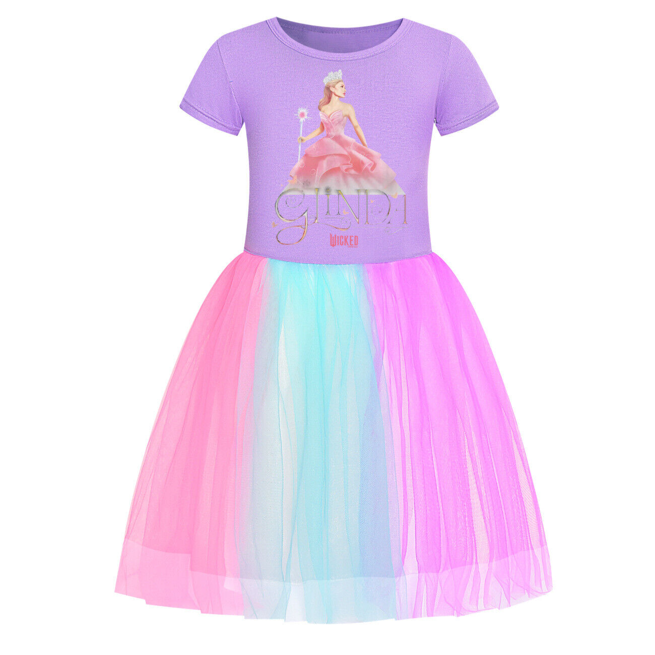 Girls Glinda Wicked Dress Rainbow Star Dress Party Princess Tutu Skirt Xmas Gift - Picture 38 of 48