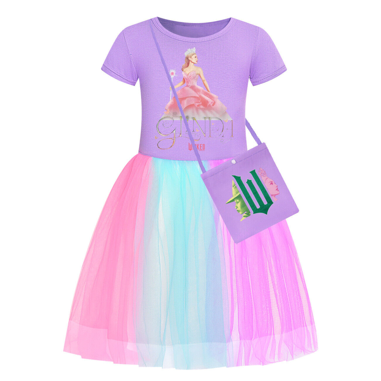 Girls Glinda Wicked Dress Rainbow Star Dress Party Princess Tutu Skirt Xmas Gift - Picture 39 of 48