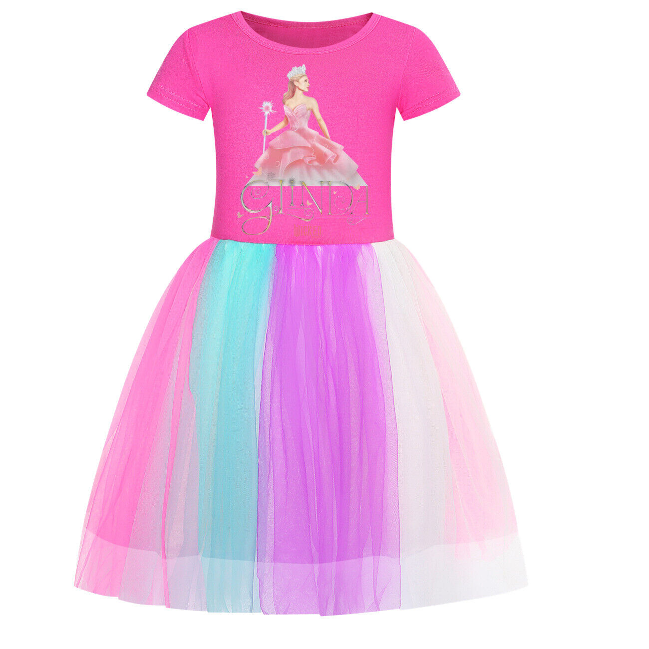 Girls Glinda Wicked Dress Rainbow Star Dress Party Princess Tutu Skirt Xmas Gift - Picture 40 of 48