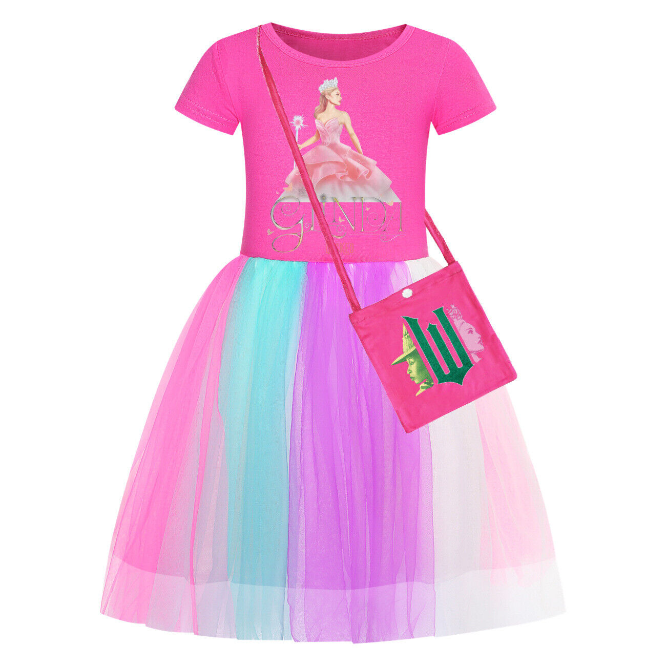 Girls Glinda Wicked Dress Rainbow Star Dress Party Princess Tutu Skirt Xmas Gift - Picture 41 of 48