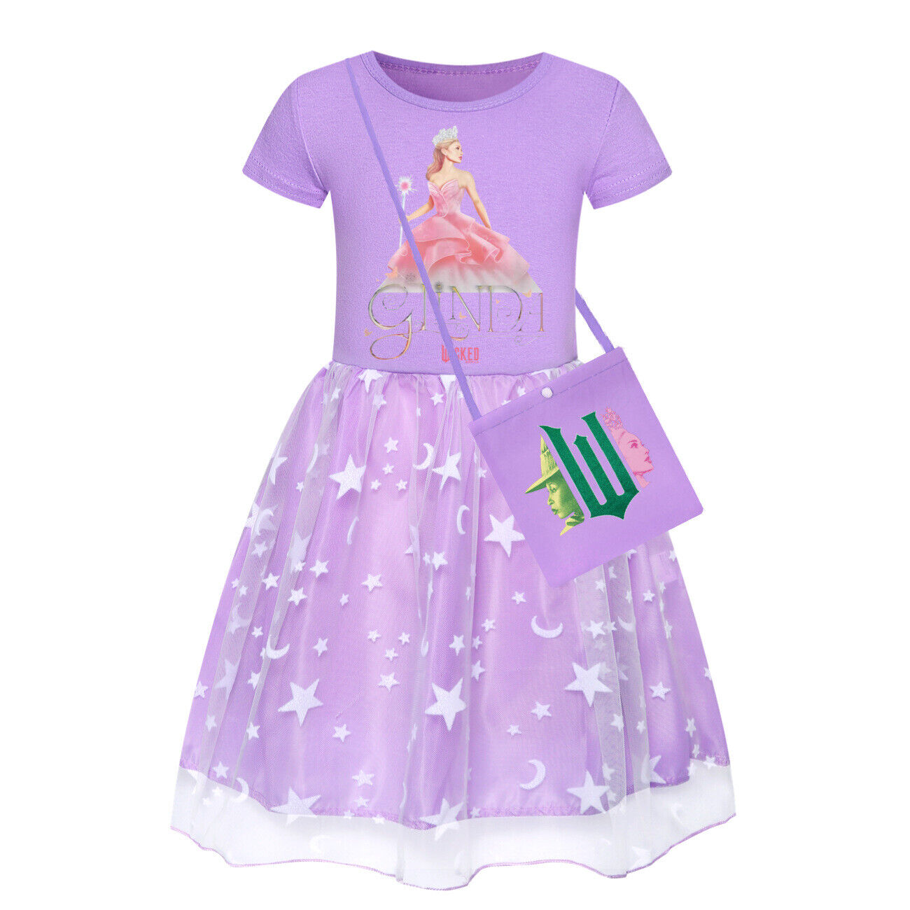 Girls Glinda Wicked Dress Rainbow Star Dress Party Princess Tutu Skirt Xmas Gift - Picture 45 of 48