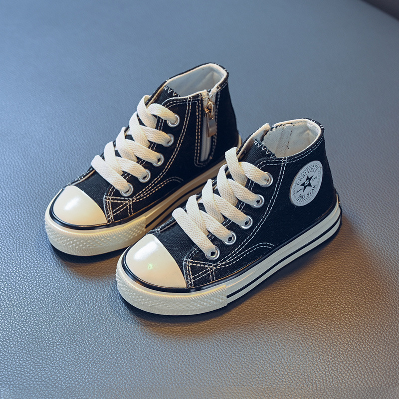 GIRLS BOYS CANVAS TRAINERS MID HIGH TOP PUMPS KIDS LACE UP PLIMSOLLS SHOES SIZES - Picture 20 of 28