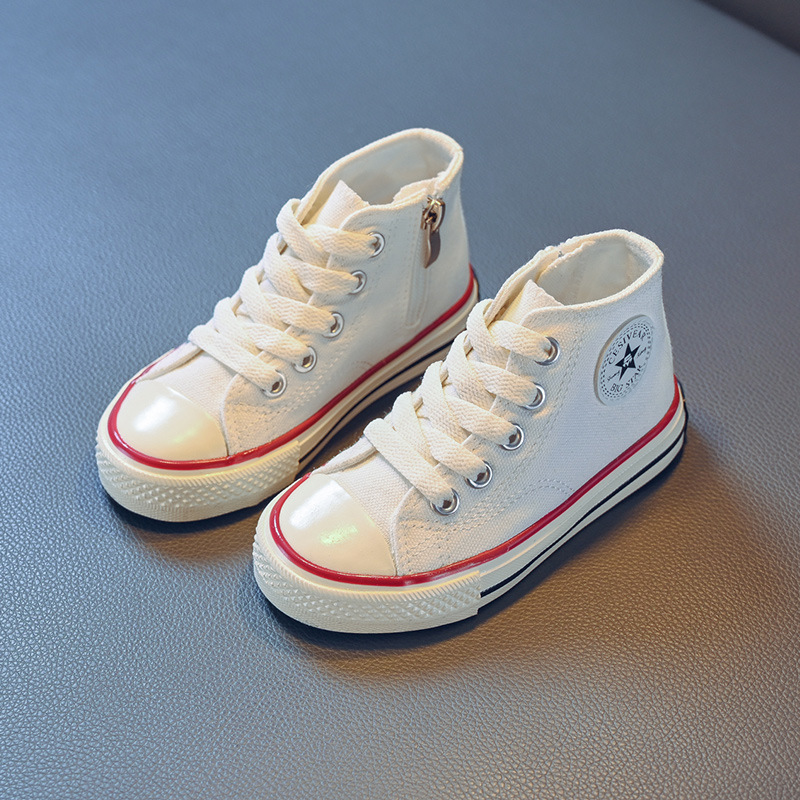 GIRLS BOYS CANVAS TRAINERS MID HIGH TOP PUMPS KIDS LACE UP PLIMSOLLS SHOES SIZES - Picture 23 of 28