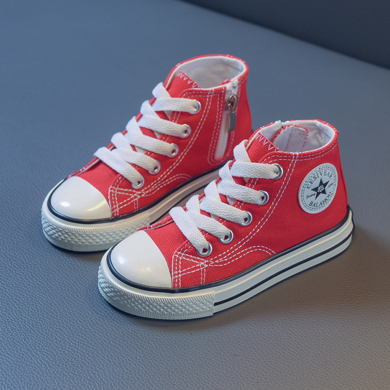 GIRLS BOYS CANVAS TRAINERS MID HIGH TOP PUMPS KIDS LACE UP PLIMSOLLS SHOES SIZES - Picture 22 of 28