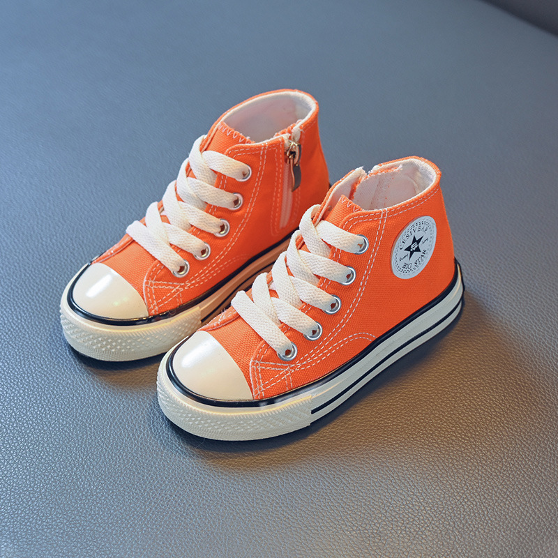 GIRLS BOYS CANVAS TRAINERS MID HIGH TOP PUMPS KIDS LACE UP PLIMSOLLS SHOES SIZES - Picture 24 of 28