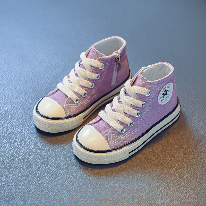 GIRLS BOYS CANVAS TRAINERS MID HIGH TOP PUMPS KIDS LACE UP PLIMSOLLS SHOES SIZES - Picture 25 of 28