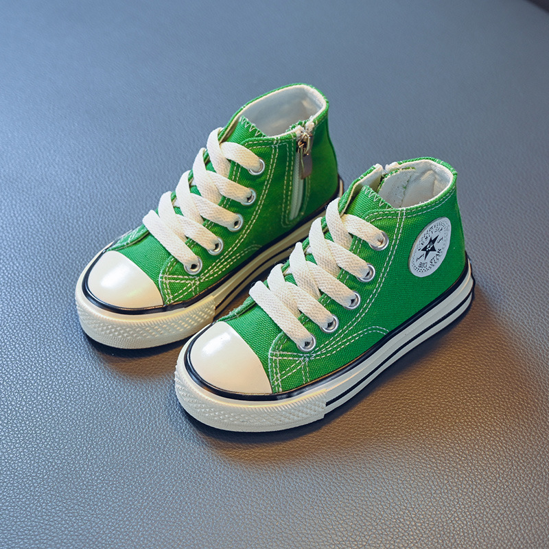 GIRLS BOYS CANVAS TRAINERS MID HIGH TOP PUMPS KIDS LACE UP PLIMSOLLS SHOES SIZES - Picture 26 of 28