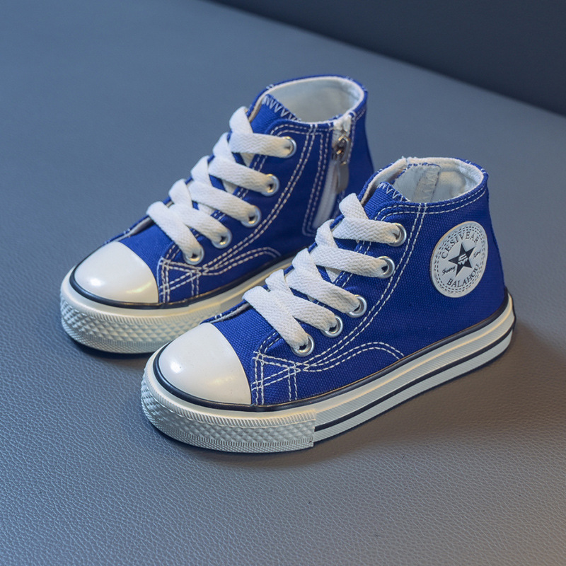 GIRLS BOYS CANVAS TRAINERS MID HIGH TOP PUMPS KIDS LACE UP PLIMSOLLS SHOES SIZES - Picture 27 of 28