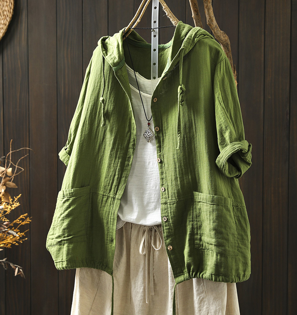 Womens Cotton Hoodie Pockets Drawstring Shirt Summer Loose Casual Outwear Coat - Picture 25 of 29