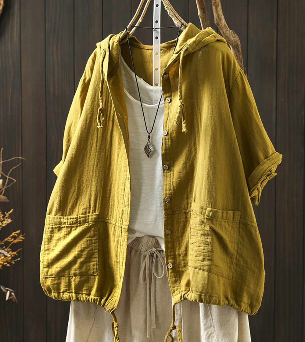 Womens Cotton Hoodie Pockets Drawstring Shirt Summer Loose Casual Outwear Coat - Picture 29 of 29