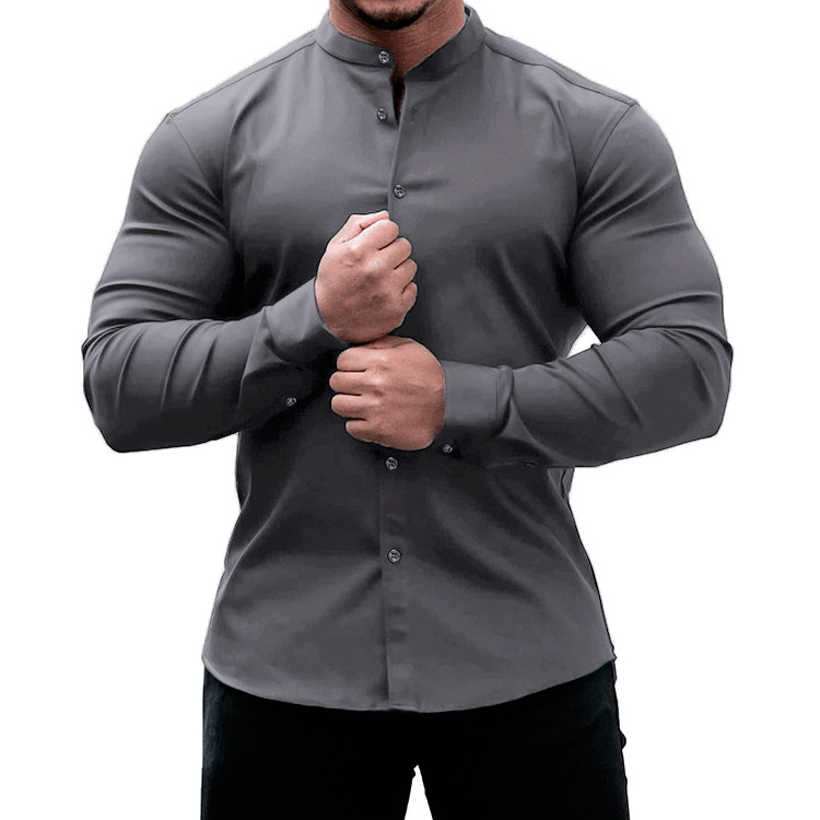 Men's Sports Casual Cardigan Slim Micro Elastic Long Sleeve Casual Button Shirts - Picture 20 of 24