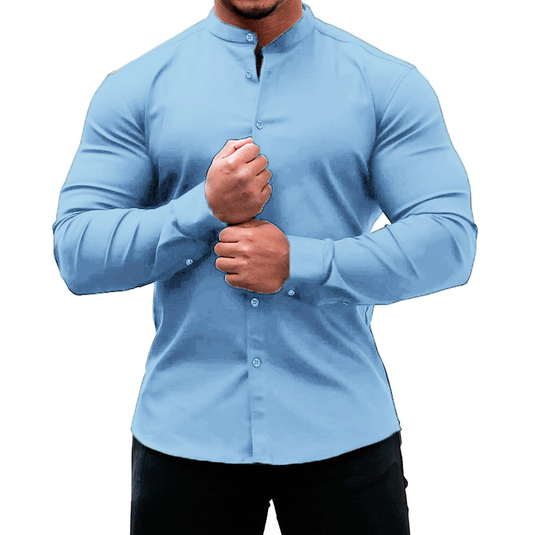 Men's Sports Casual Cardigan Slim Micro Elastic Long Sleeve Casual Button Shirts - Picture 21 of 24