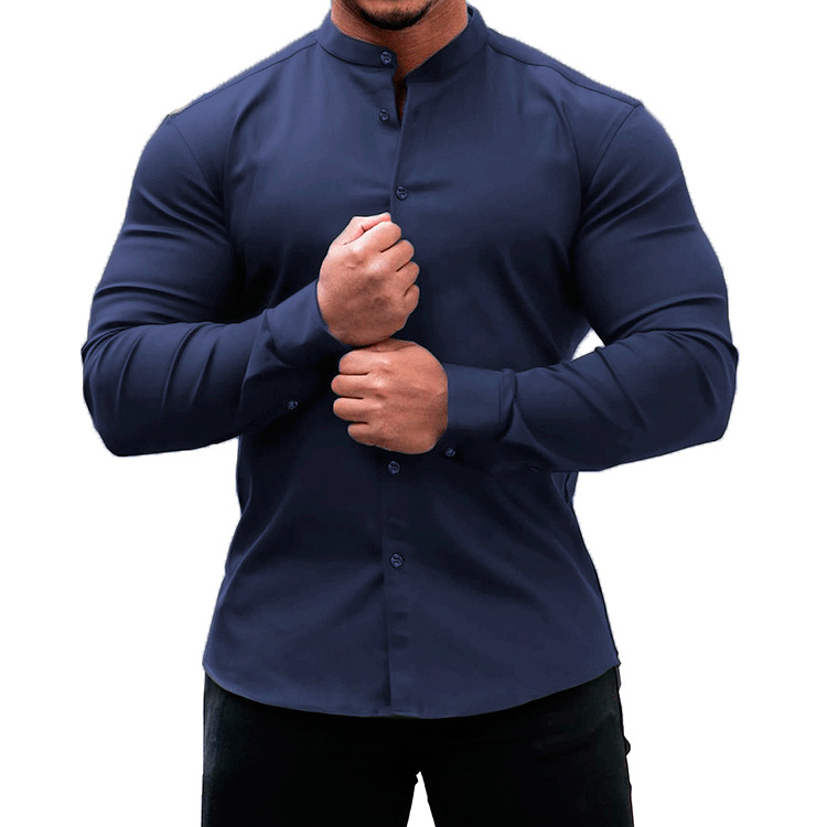 Men's Sports Casual Cardigan Slim Micro Elastic Long Sleeve Casual Button Shirts - Picture 22 of 24