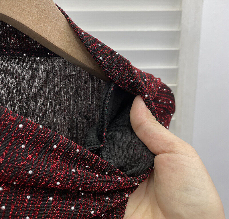 Mujeres Lentejuelas Bodycon Mangas Largas Almohadillas para los Hombros Acanaladas Fiesta Brillo Vestido Dividido - Imagen 28 de 40