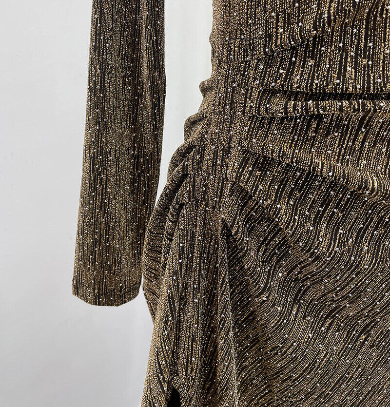 Mujeres Lentejuelas Bodycon Mangas Largas Almohadillas para los Hombros Acanaladas Fiesta Brillo Vestido Dividido - Imagen 34 de 40